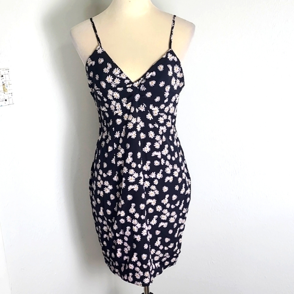 Shein Black Mini-Dress with White & Yellow Daisies, Spaghetti Straps, Size Large